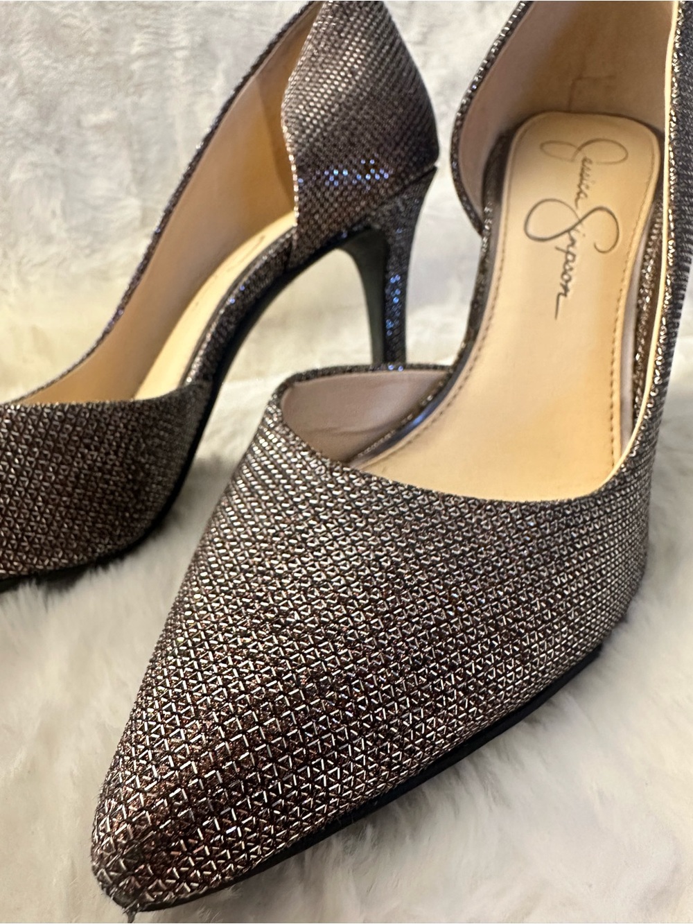 Jessica Simpson Metallic Bronze Pointed-Toe D'Orsay Heels